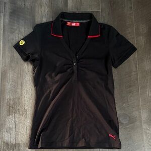 Puma Women's Black Button Down Shirt with Red Accents